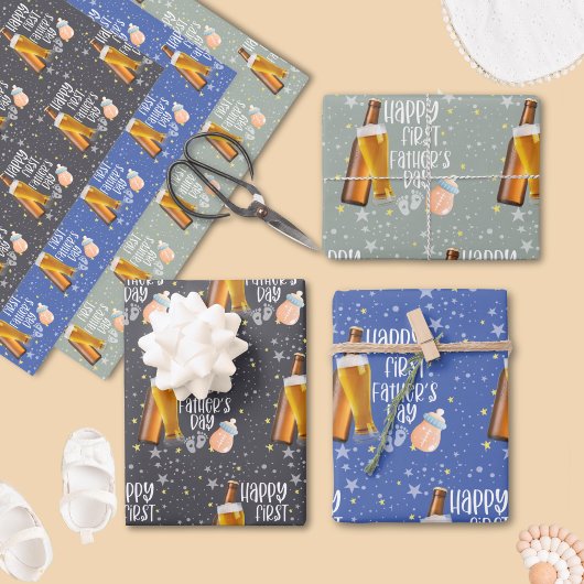 Happy First Vaderdag Schattige Pastel Inpakpapier Vel