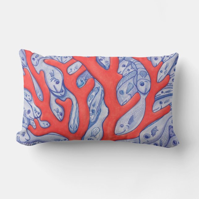 Happy Fish and Coral Lumbar Coussin (Recto)
