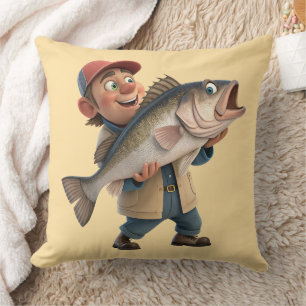Happy Fisherman met een Schattigee Big Fish Kussen