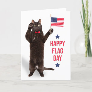 Happy Flag Day Funny Black Cat Holding Flag Feestdagen Kaart