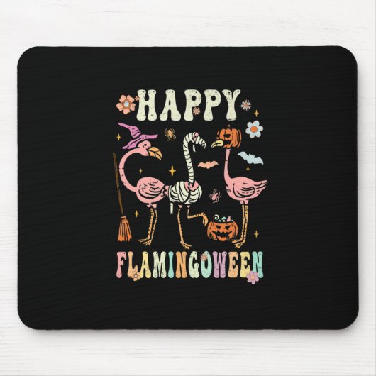 Happy Flamingbetween Witch Pumpkin Mummy Flamingo Muismat (Voorkant)