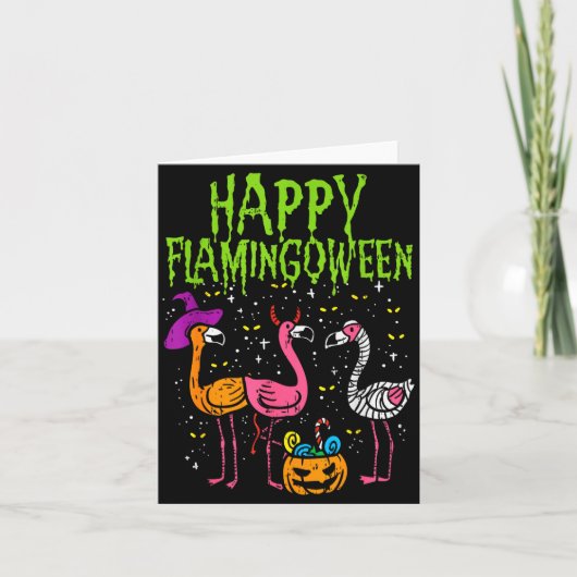 Happy Flamingoween Y Flamingos Funny Halloween Cos Kaart (Voorkant)