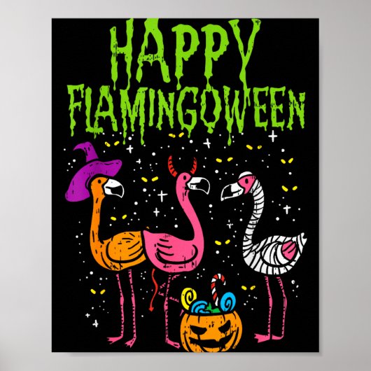 Happy Flamingoween Y Flamingos Funny Halloween Cos Poster (Voorkant)