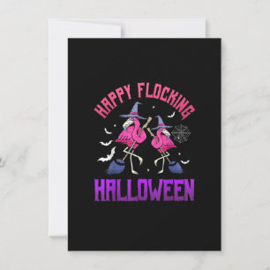 Happy Flocking Halloween Funny Pink Flamingo Witch Kaart