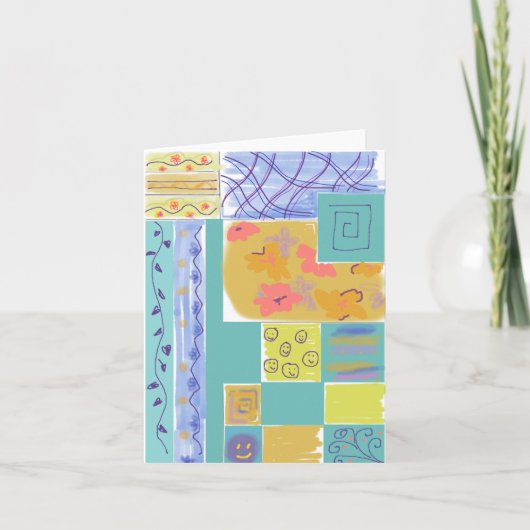 Happy Floral Stripey Blocks Notecard Kaart (Voorkant)