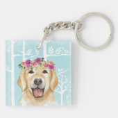Happy Flower Animal in Blue Forest-Dog-Retriever Sleutelhanger (Achterkant)
