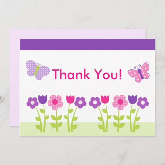 Happy Flower & Butterfly - Hartelijk dank Bedankkaart (Voorkant / Achterkant)
