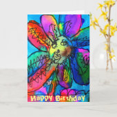 Happy Flower kind’s art roze en blauw Kaart (Gele Bloem)