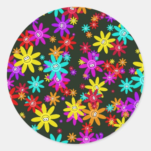 Happy Flower Wallpaper Ronde Sticker (Voorkant)