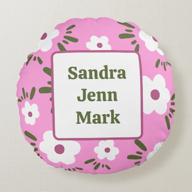 Happy Flowers Rond Kussen (Voorkant)