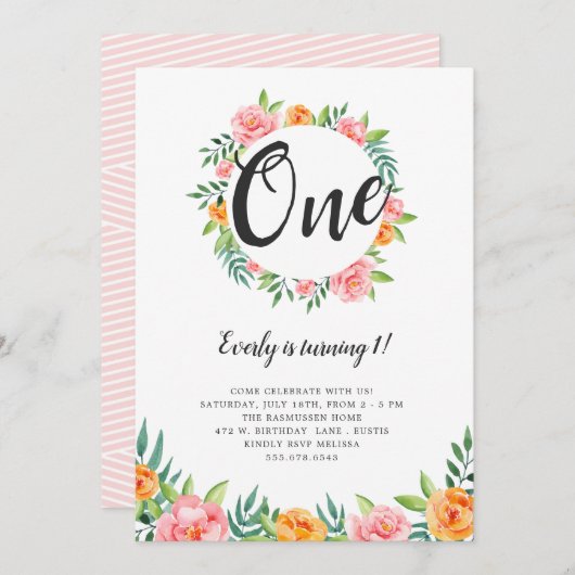 Happy Flowers verjaardagsuitnodiging Kaart (Voorkant / Achterkant)