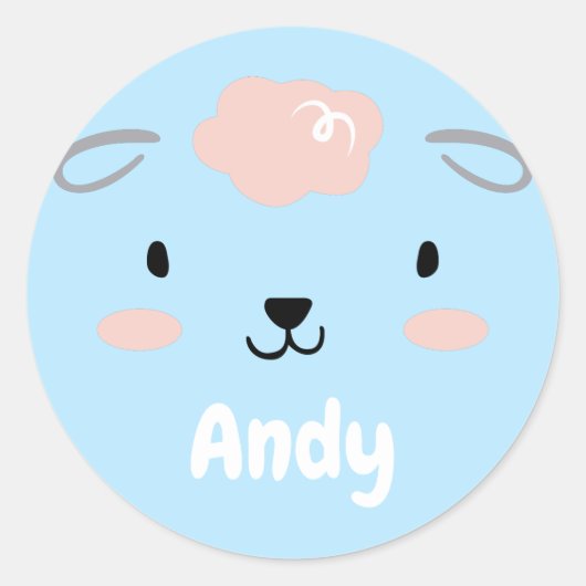 Happy Fluffy Pink Baby Sheep Face Ronde Sticker (Voorkant)