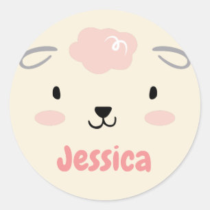 Happy Fluffy Pink Baby Sheep Face Ronde Sticker