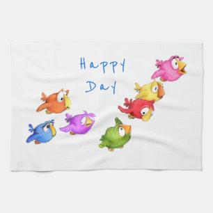 Happy Flying Birds keukenhanddoek - aangepaste tek