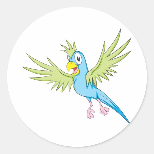 Happy Flying Parrot Ronde Sticker (Voorkant)