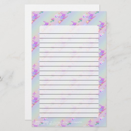Happy Flying Witch Bright Pastel Rainbow Pattern Briefpapier (Voorkant / Achterkant)
