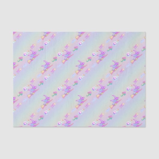 Happy Flying Witch Bright Pastel Rainbow Pattern Tissuepapier (Voorkant)