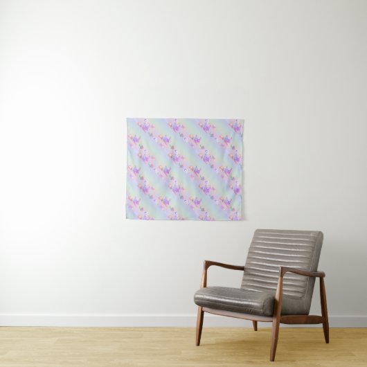 Happy Flying Witch Bright Pastel Rainbow Pattern Wandkleed (In Situ (horizontaal))