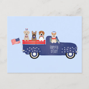 Happy Fourth of Juli Honden Pickup Truck Feestdagenkaart