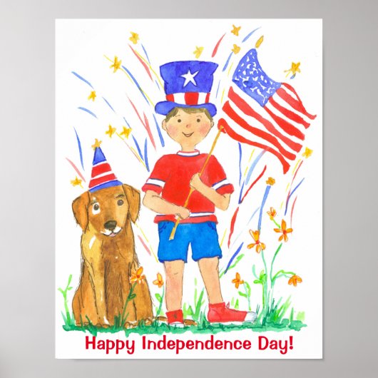 Happy Fourth of Juli Hound Dog American Flag Poster (Voorkant)