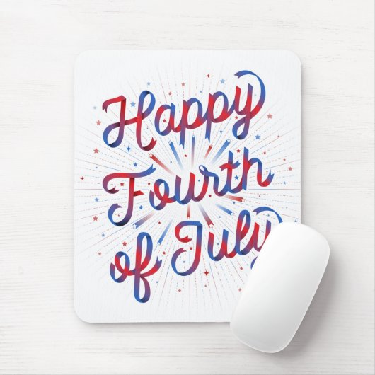 Happy Fourth of Juli Mousepad / White Muismat (Met muis)