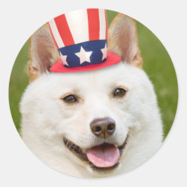 Happy Fourth of Juli Shiba Inu Dog in Pet Ronde Sticker