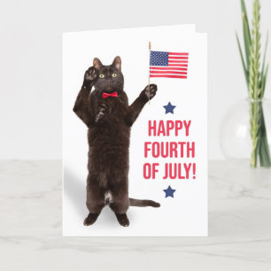 Happy Fourth of July Cite Cat Holding Flag Feestdagen Kaart