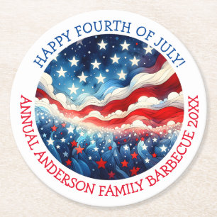 Happy Fourth of July Gepersonaliseerd Ronde Kartonnen Onderzetter