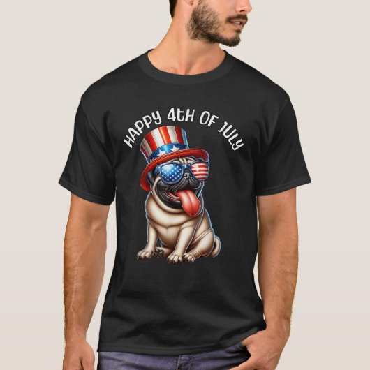 Happy Fourth of July Pug July 4th Pug  T-shirt (Voorkant)