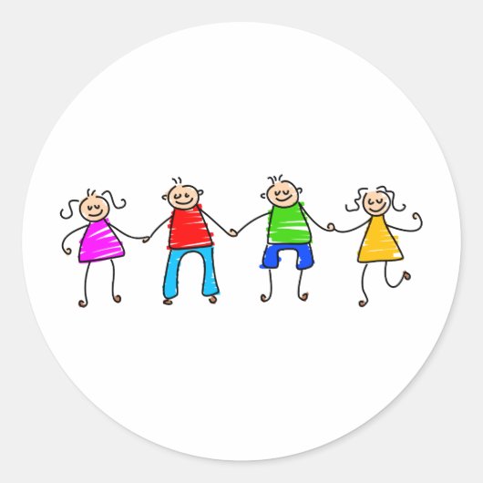 Happy Friends Ronde Sticker (Voorkant)