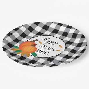 Happy Friendsgiving Thanksgiving Zwart Plaid Papieren Bordje