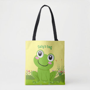 Happy frog canvas tas - bleke citroenachtergrond.