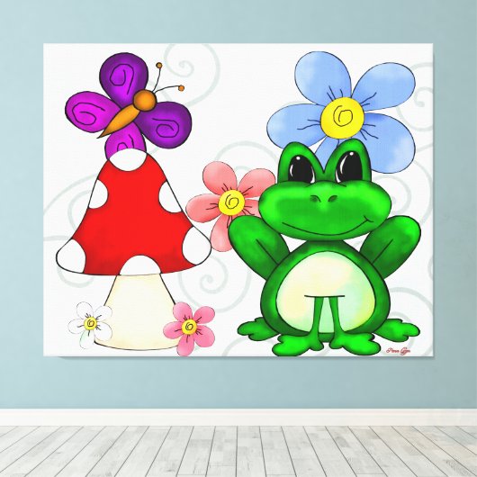 Happy Frog in lente Canvas Afdruk (Insitu (Houten vloer))