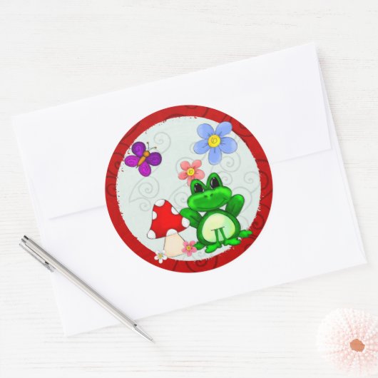 Happy Frog in lente Ronde Sticker (Envelop)