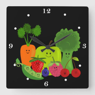Happy Fruit and Veggies Wall Clock Vierkante Klok