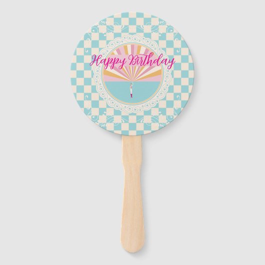 Happy Fun Blue Gingham Plaid Checkered Birthday Handwaaier (Voorkant)