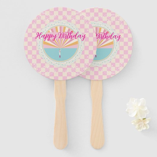 Happy Fun Pink Gingham Plaid Checkered Birthday Handwaaier (Voorkant en achterkant)