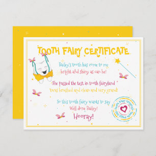 Happy Fun Tooth Fairy Certificaat Gele Kleur Pop Notitiekaartje