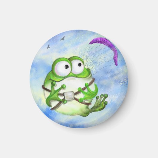 Happy Funny Frog Paraglider Magnet (Devant)