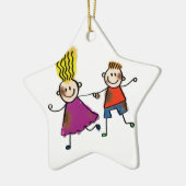 Happy Funny Kinder Couple Drawing Doodle Cartoon Keramisch Ornament (Links)