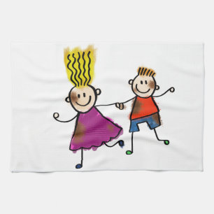 Happy Funny Kinder Couple Drawing Doodle Cartoon Theedoek