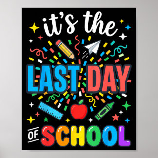 Happy Funny Retro Teacher Student Summer Last Day Poster