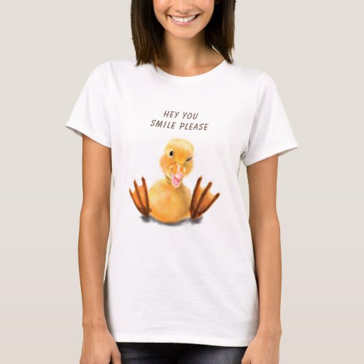 Happy Funny Yellow Duck Playful Wink - Jouw tekst T-shirt (Voorkant)