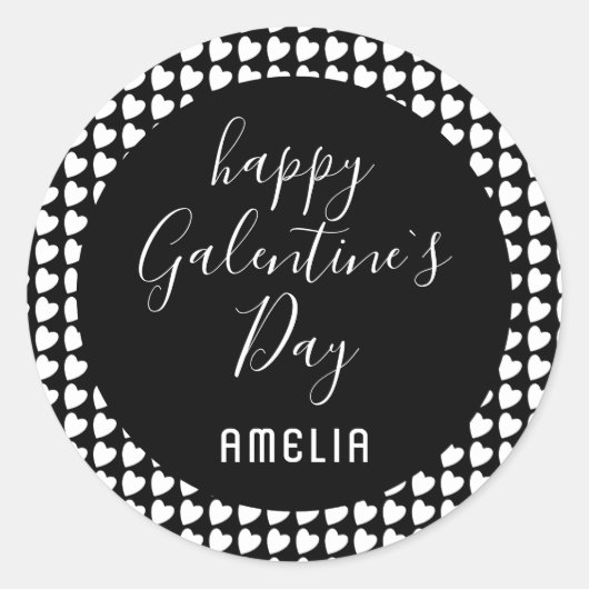 Happy Galentine Day Black and White Heart Ronde Sticker (Voorkant)