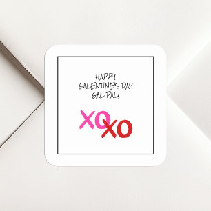 Happy Galentine XOXO Knuffels en Kusjes Pink Gal P Vierkante Sticker