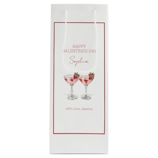 Happy Galentine's Day Cocktails Script Naam Wijn Cadeautas (Voorkant)