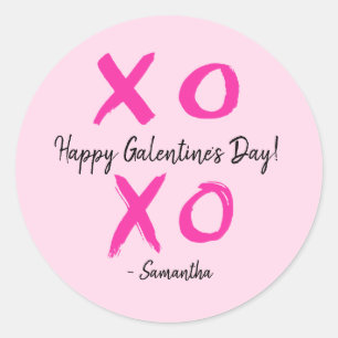 Happy Galentine's Day Roze gepersonaliseerde XOXO Ronde Sticker