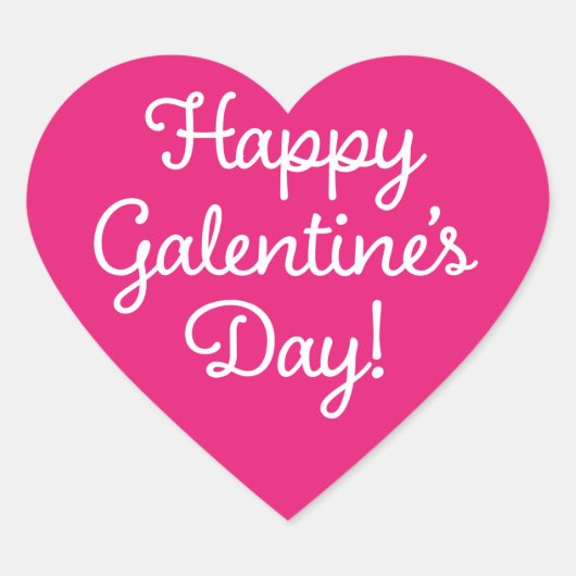 Happy Galentine's Day Roze Heart Sticker (Voorkant)