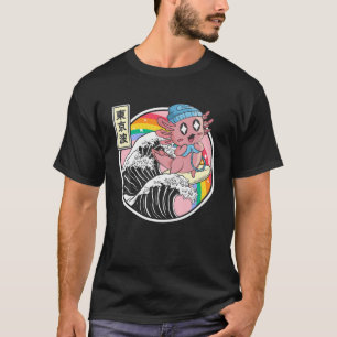 Happy Gaming Axolotl Surfing Kanagawa Wave Kawaii T-shirt