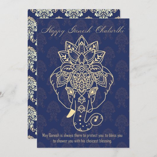 Happy Ganesh Chaturthi, eigen tekst, marineblauw (Voorkant / Achterkant)